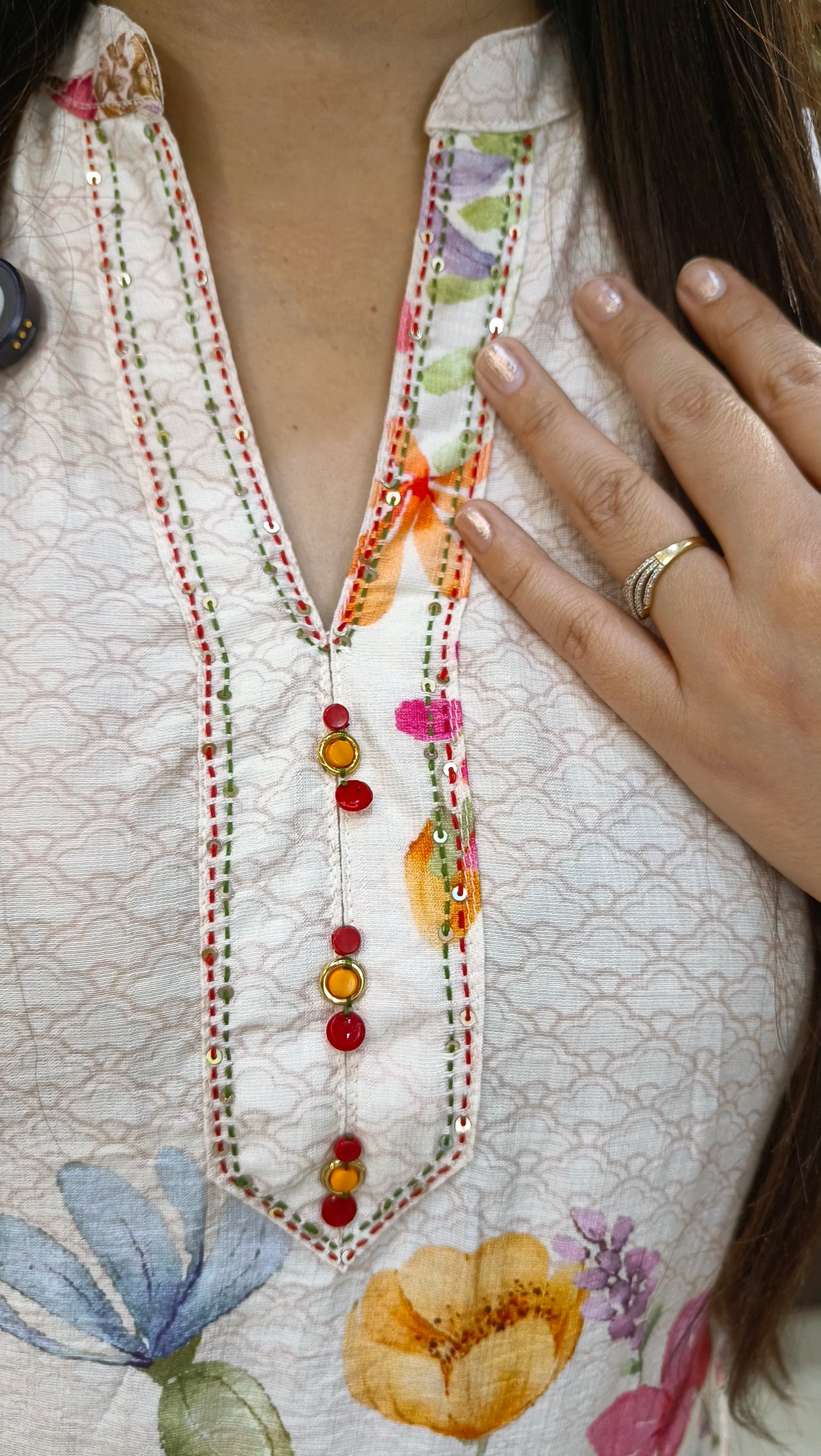 WHITE PURE COOTON MULTI COLOUR FLORAL DESIGN PLUS SIZE CORDSET
