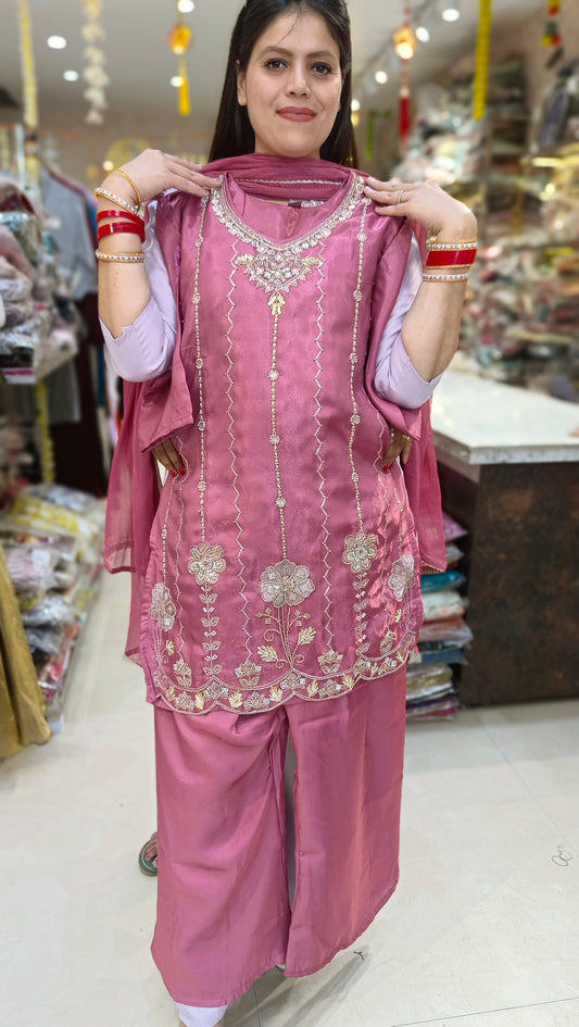 PARTY WEAR RUSHIAN SILK DARK SHADE CORDSET