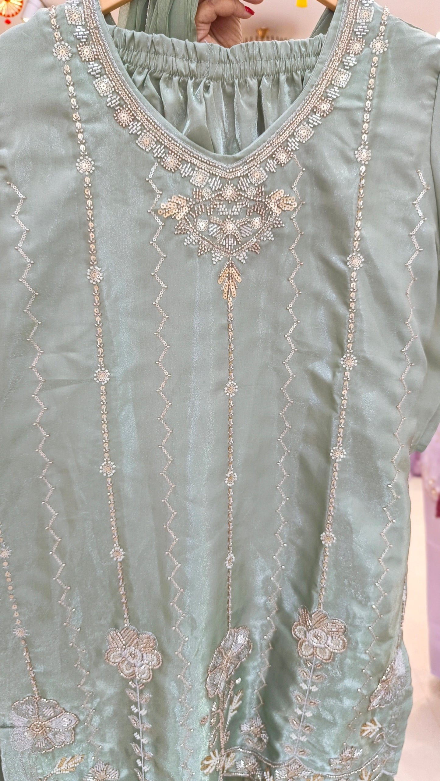 PARTY WEAR RUSHIAN SILK DARK SHADE CORDSET