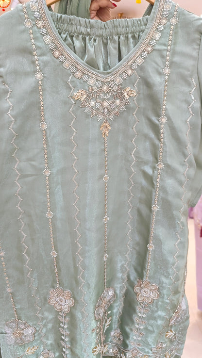 PARTY WEAR RUSHIAN SILK DARK SHADE CORDSET