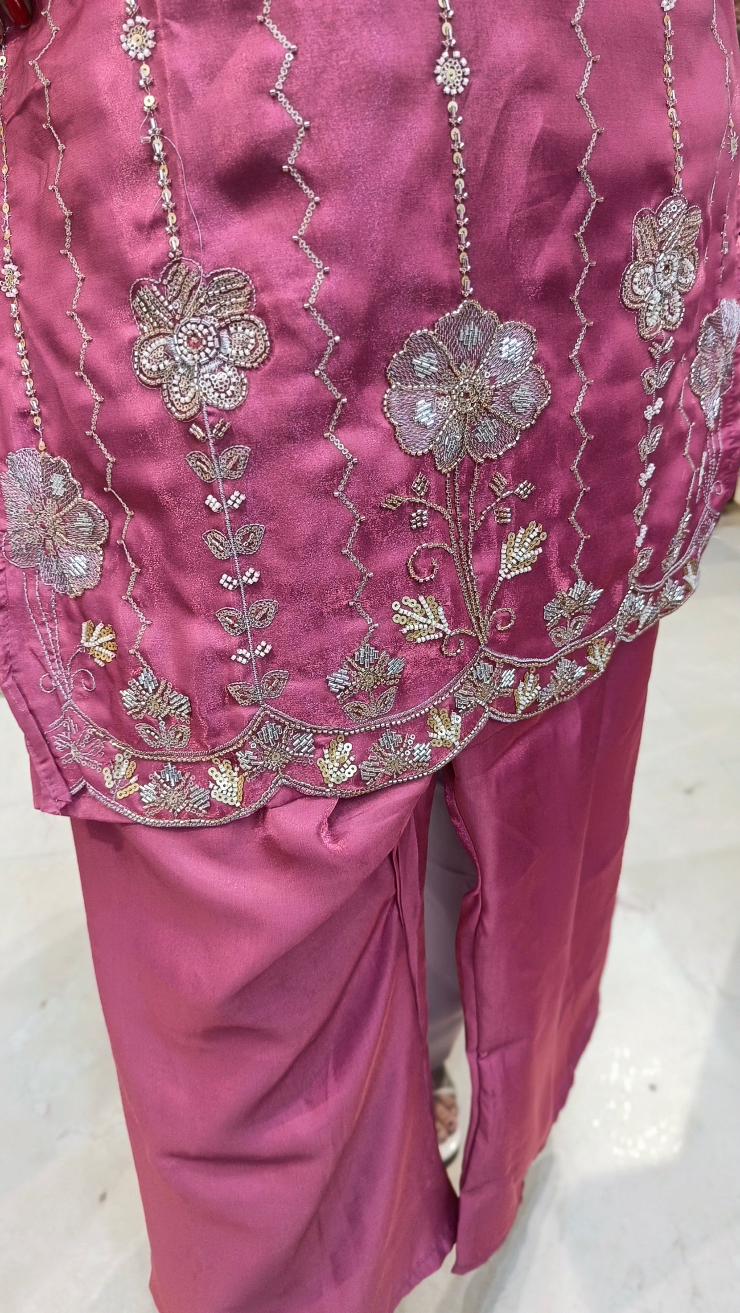 PARTY WEAR RUSHIAN SILK DARK SHADE CORDSET