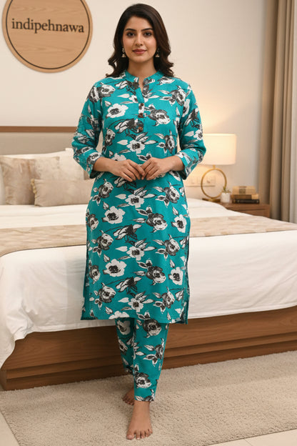 PLUS SIZE FLORAL DESIGN COTTON CORDSET