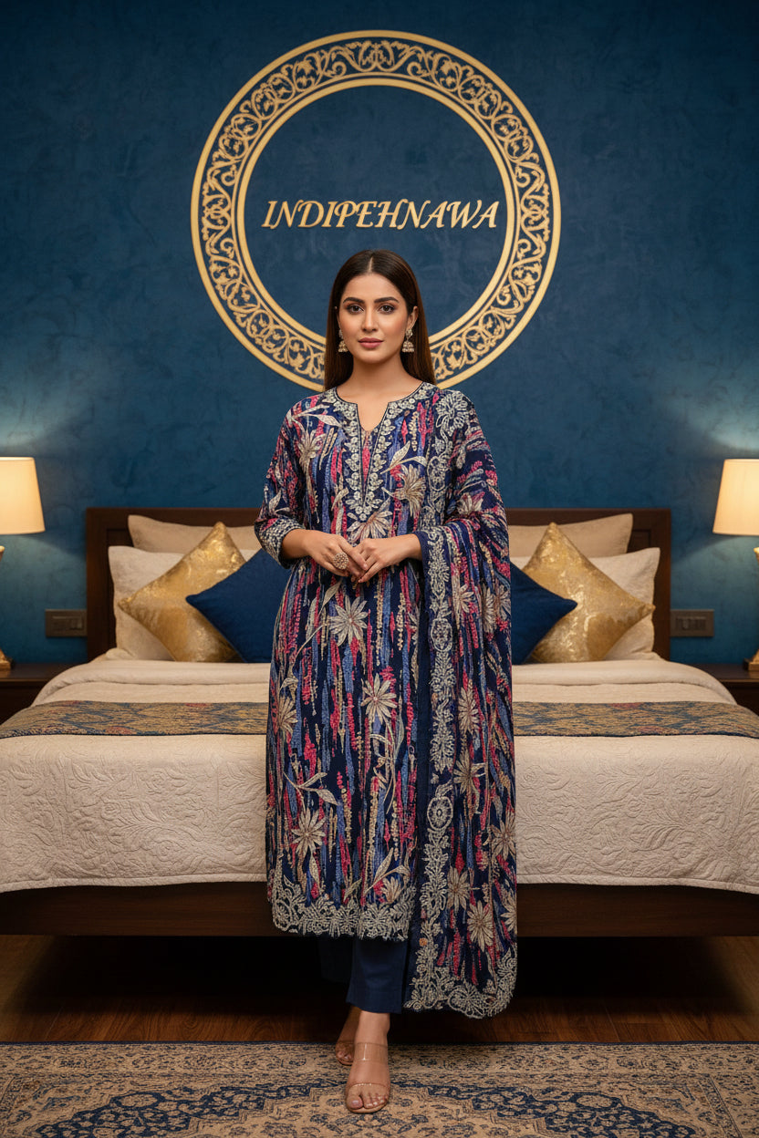 BLUE PURE COTTON PAKISTANI DESIGN SUIT