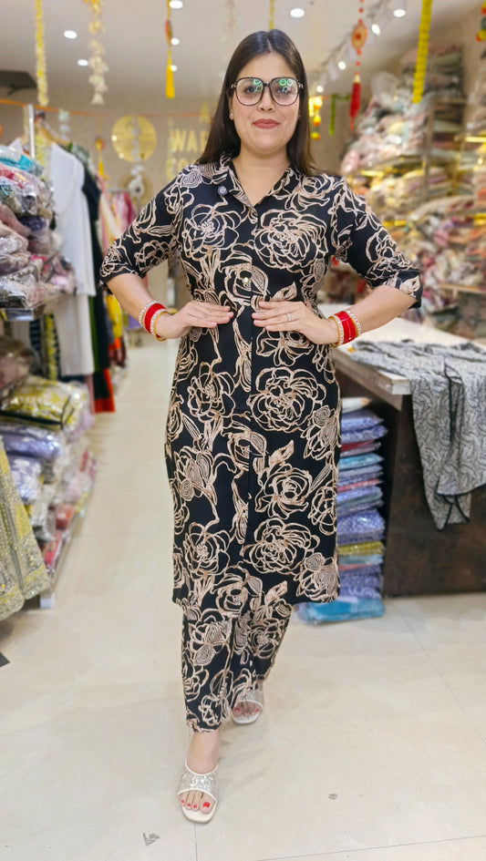 BLACK WITH IVORY PURE COTTON LONG LENGTH CORDSET