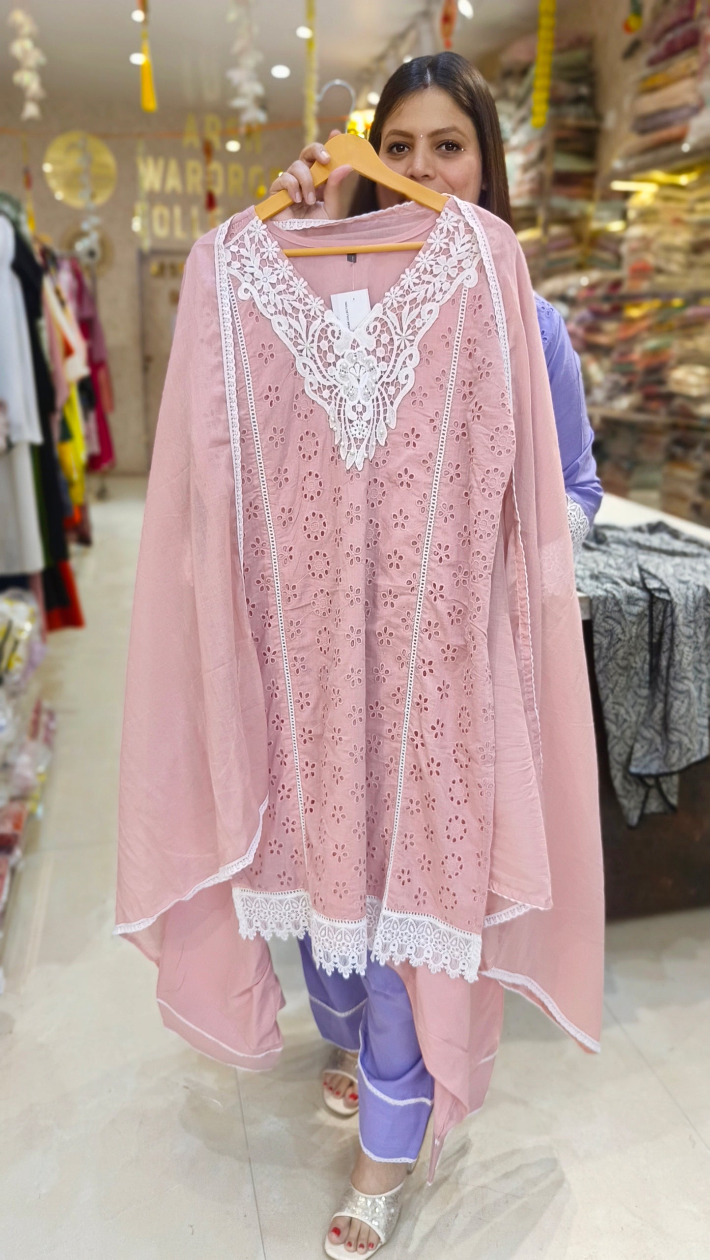 CHIKEN HAKUBA WHITE LASE WORK FARSHI SALWAR SUIT