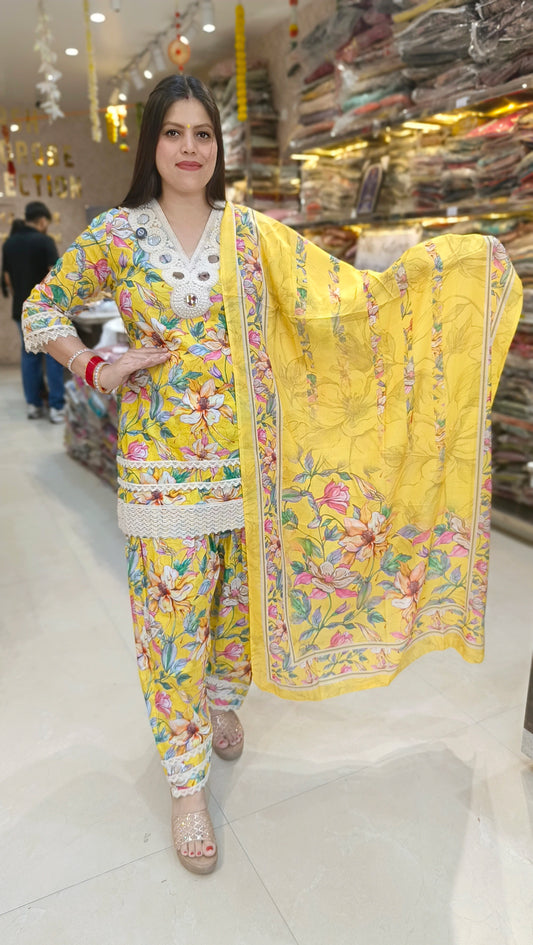 PURE COTTON MIRROR AND LASE WORK DESIGNER FARSHI SALWAR SUIT