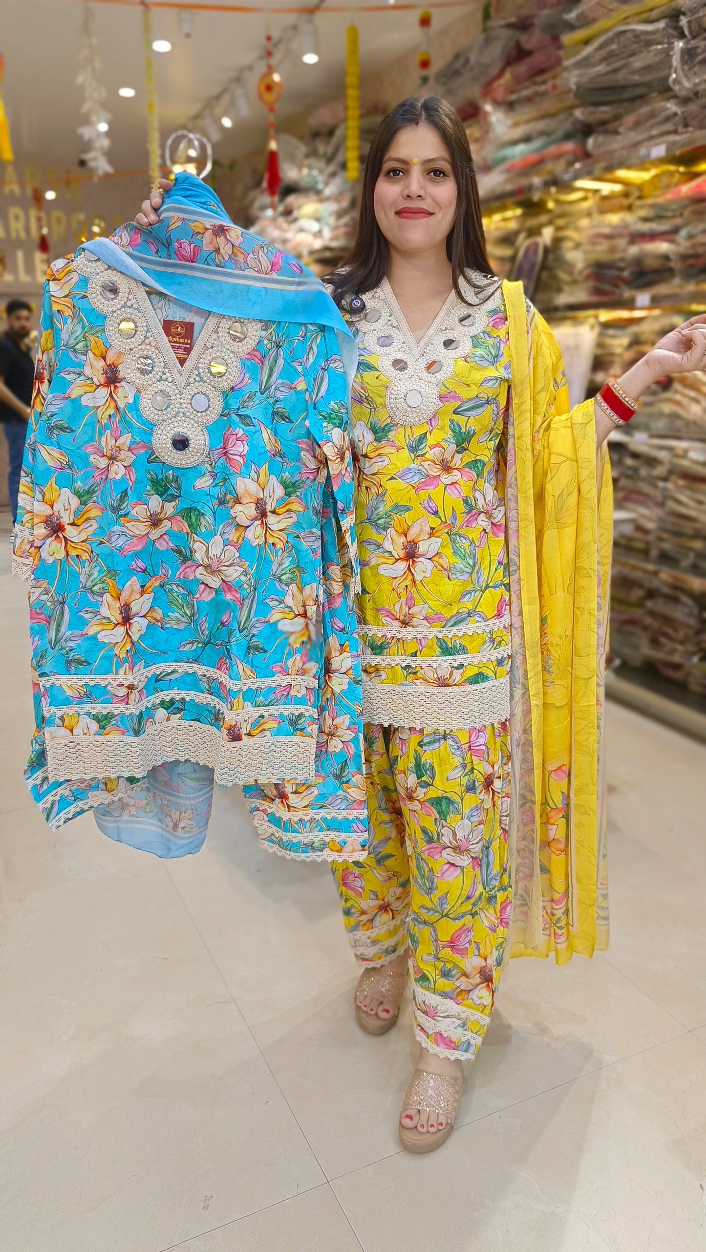 PURE COTTON MIRROR AND LASE WORK DESIGNER FARSHI SALWAR SUIT