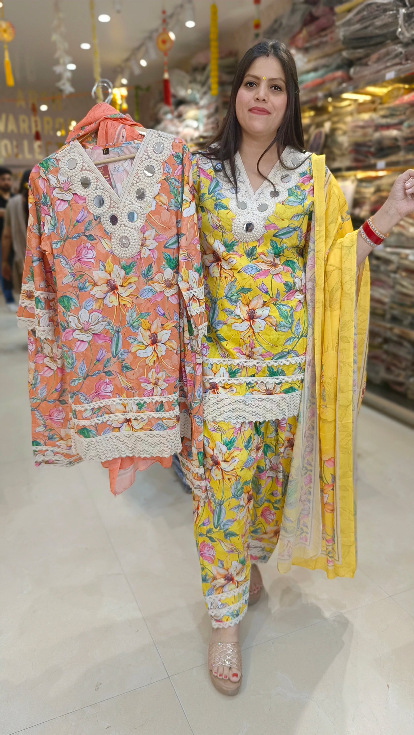 PURE COTTON MIRROR AND LASE WORK DESIGNER FARSHI SALWAR SUIT