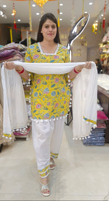 PURE COTTON NECK DESIGN WITH WHITE LASE FARSHI SALWAR SUIT