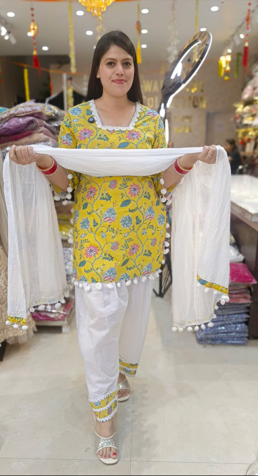 PURE COTTON NECK DESIGN WITH WHITE LASE FARSHI SALWAR SUIT
