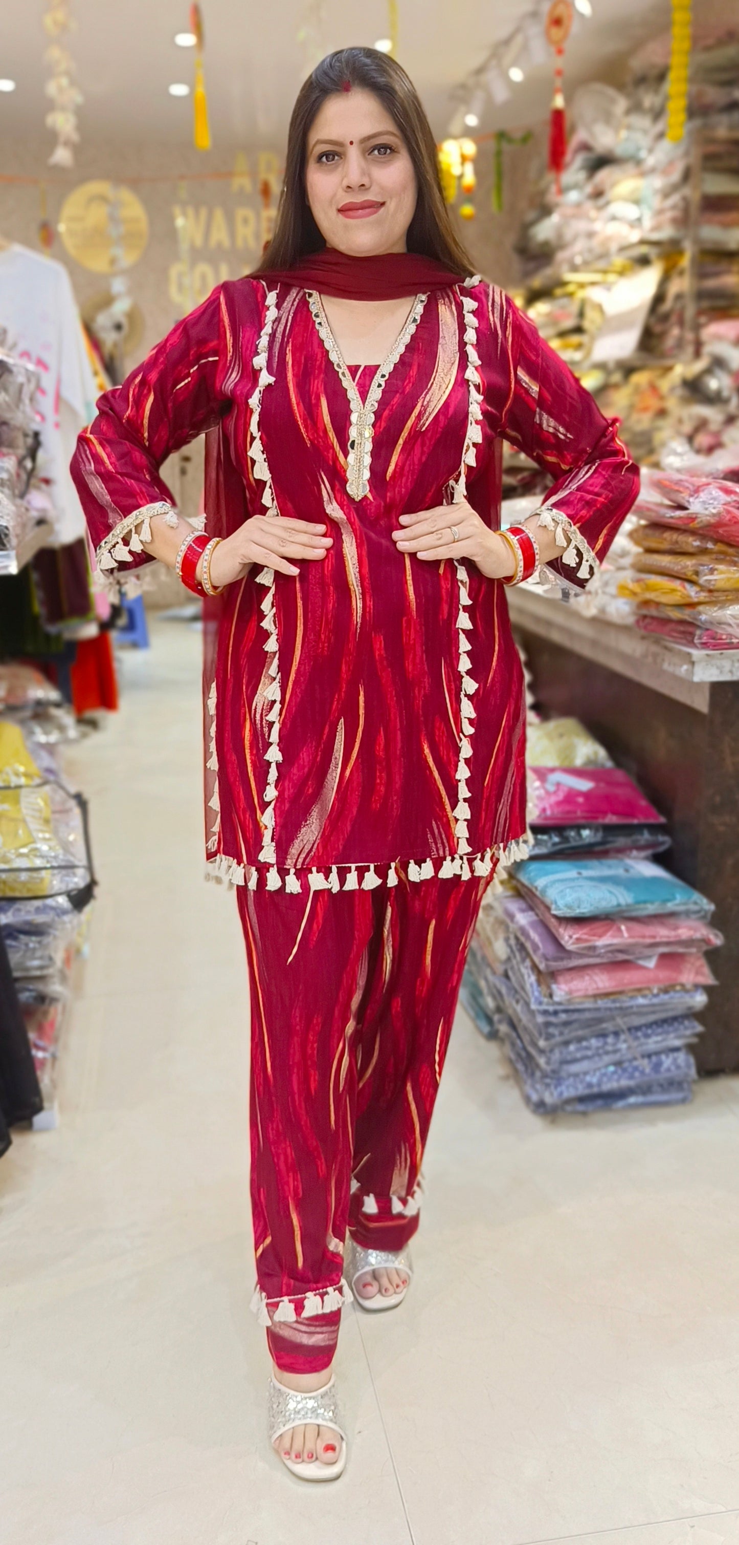 BEAUTIFUL DUEL COLOUR WHITE LASE WORK PURE COTTON FARSHI SALWAR SUIT