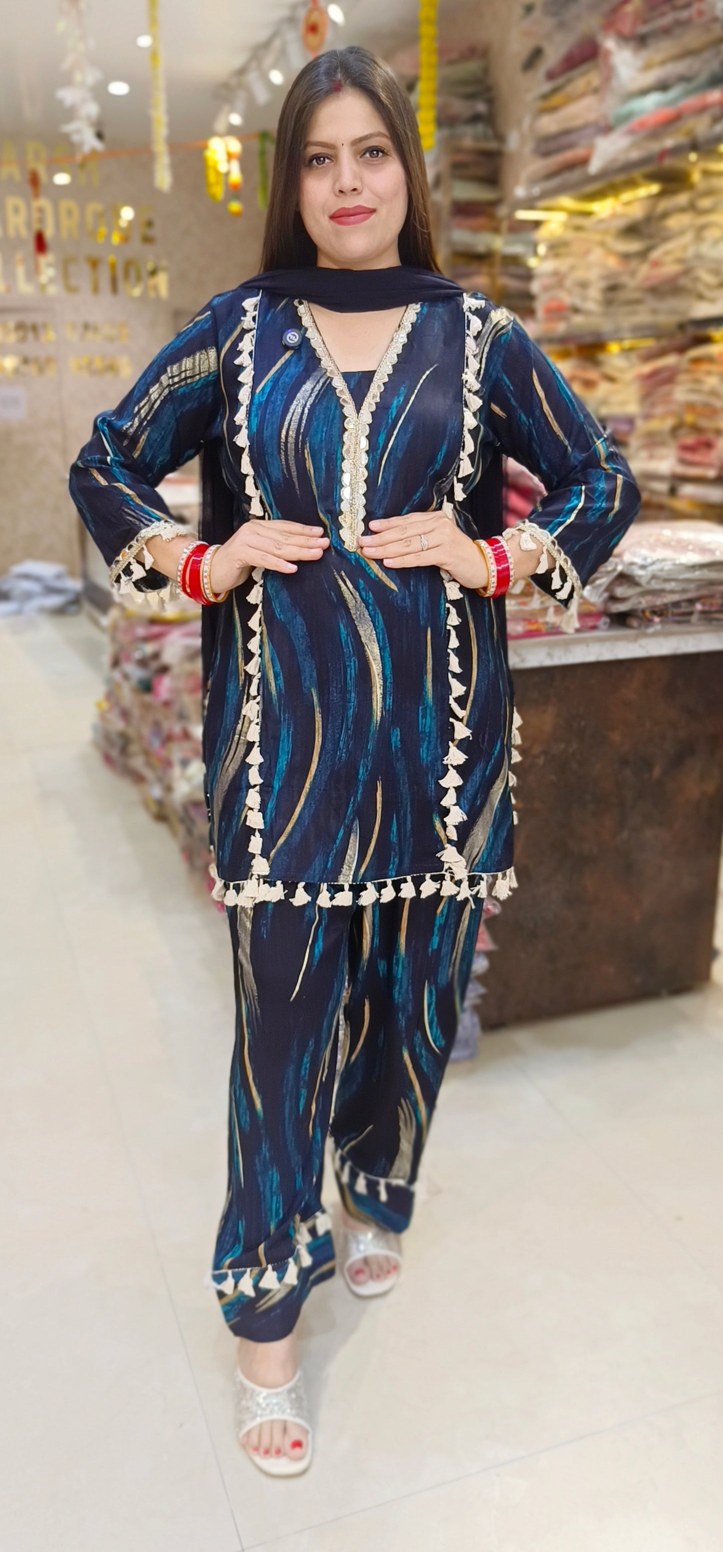 BEAUTIFUL DUEL COLOUR WHITE LASE WORK PURE COTTON FARSHI SALWAR SUIT