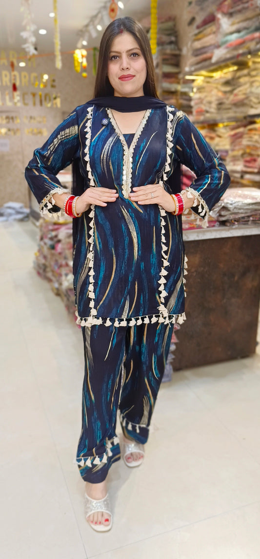 BEAUTIFUL DUEL COLOUR WHITE LASE WORK PURE COTTON FARSHI SALWAR SUIT