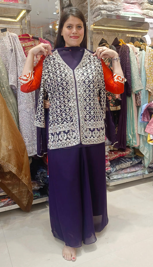 PURPLE SILVER TILLA WORK DRESS