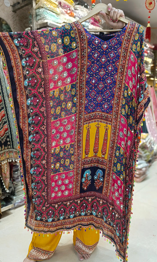 MULTI COLOUR PURE CREPE KAFTAAN