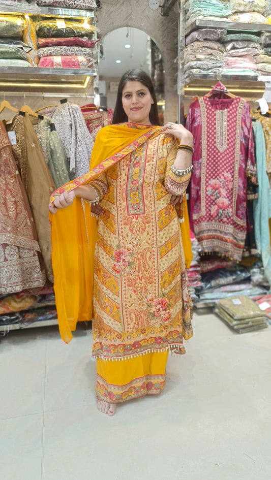 Designer 3-Piece Jawa Suit – A-Line Silhouette with Statement Work