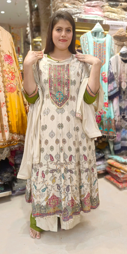 IVORY PURE CREPE ANRKALI