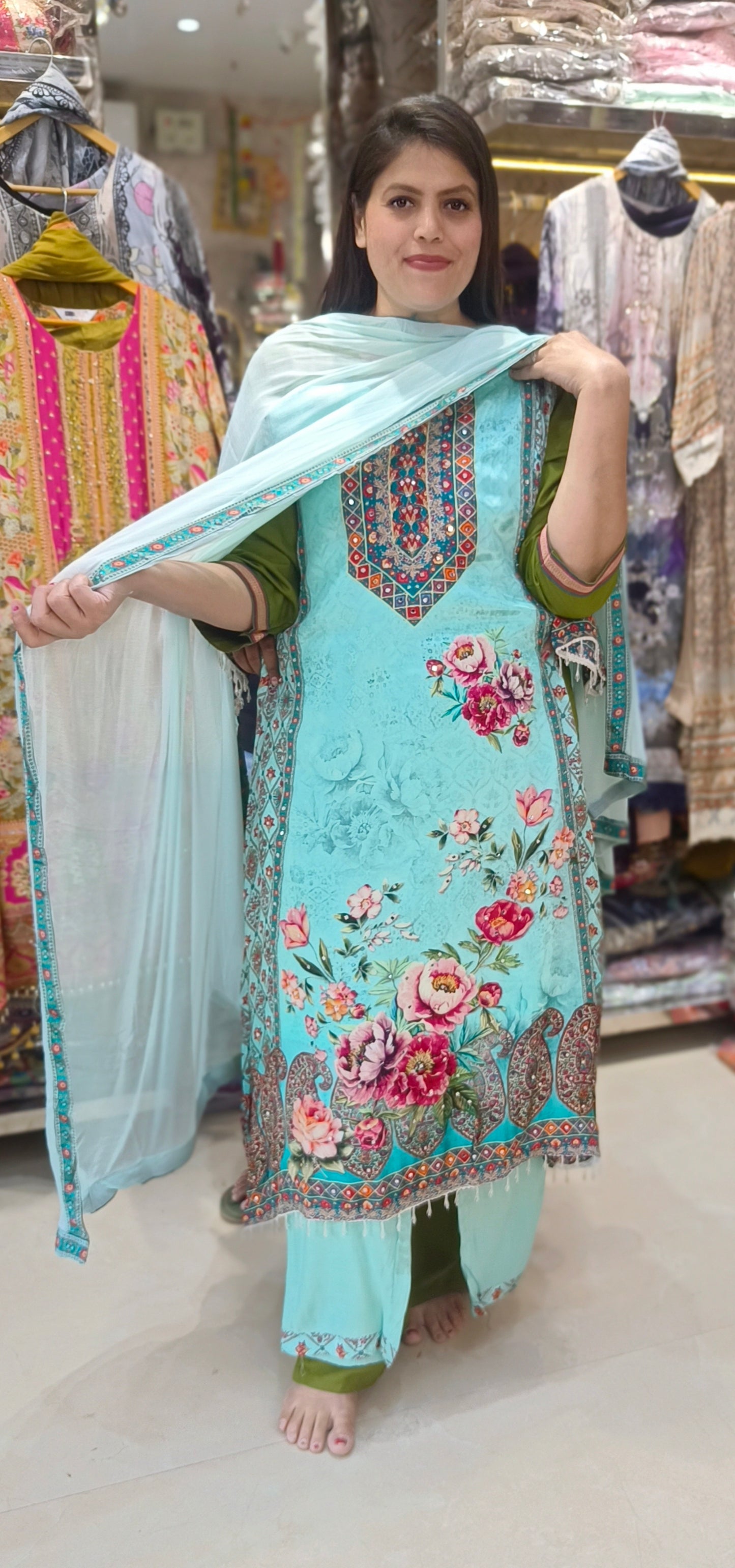 SKY BLUE PURE CREPE SUIT