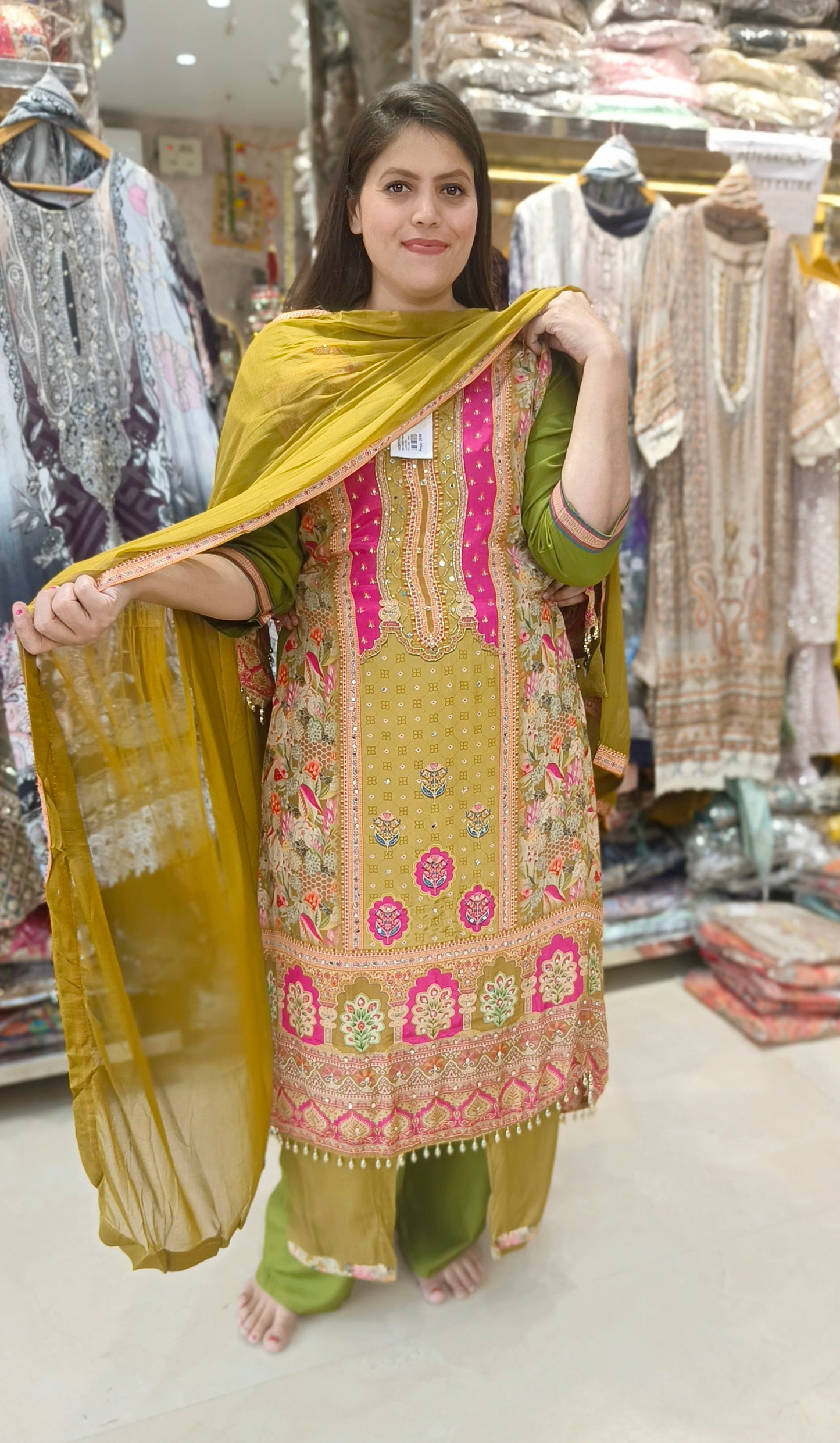 GREEN PURE CREPE LONG LENGTH C-CUT SUIT