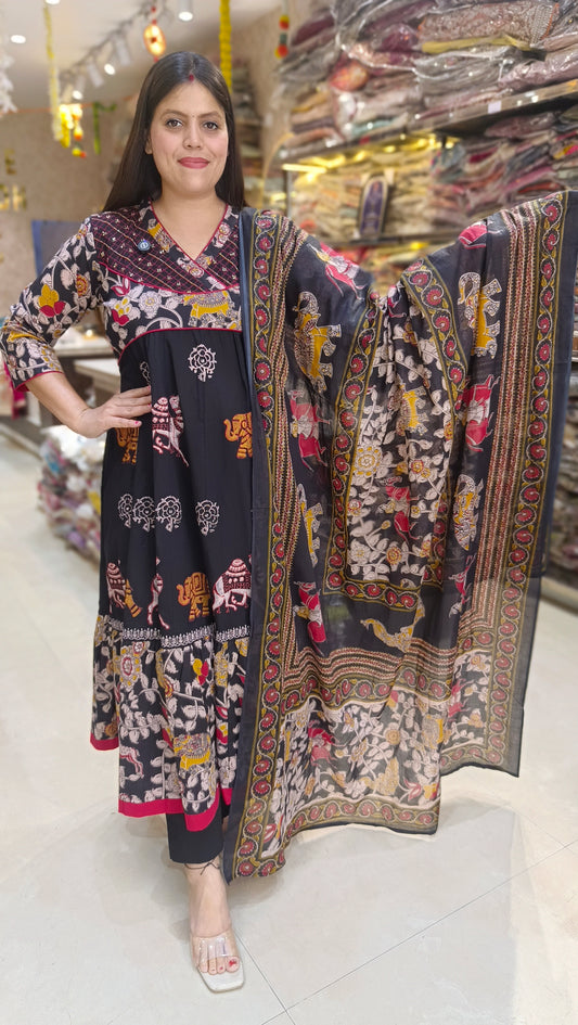 BLACK PURE COTTON FULL FLAIR ANRKALI