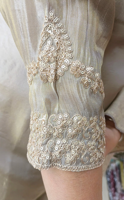 GREY RUSHIAN SILK HANDWORK EMBROIDED DUPPTA SUIT