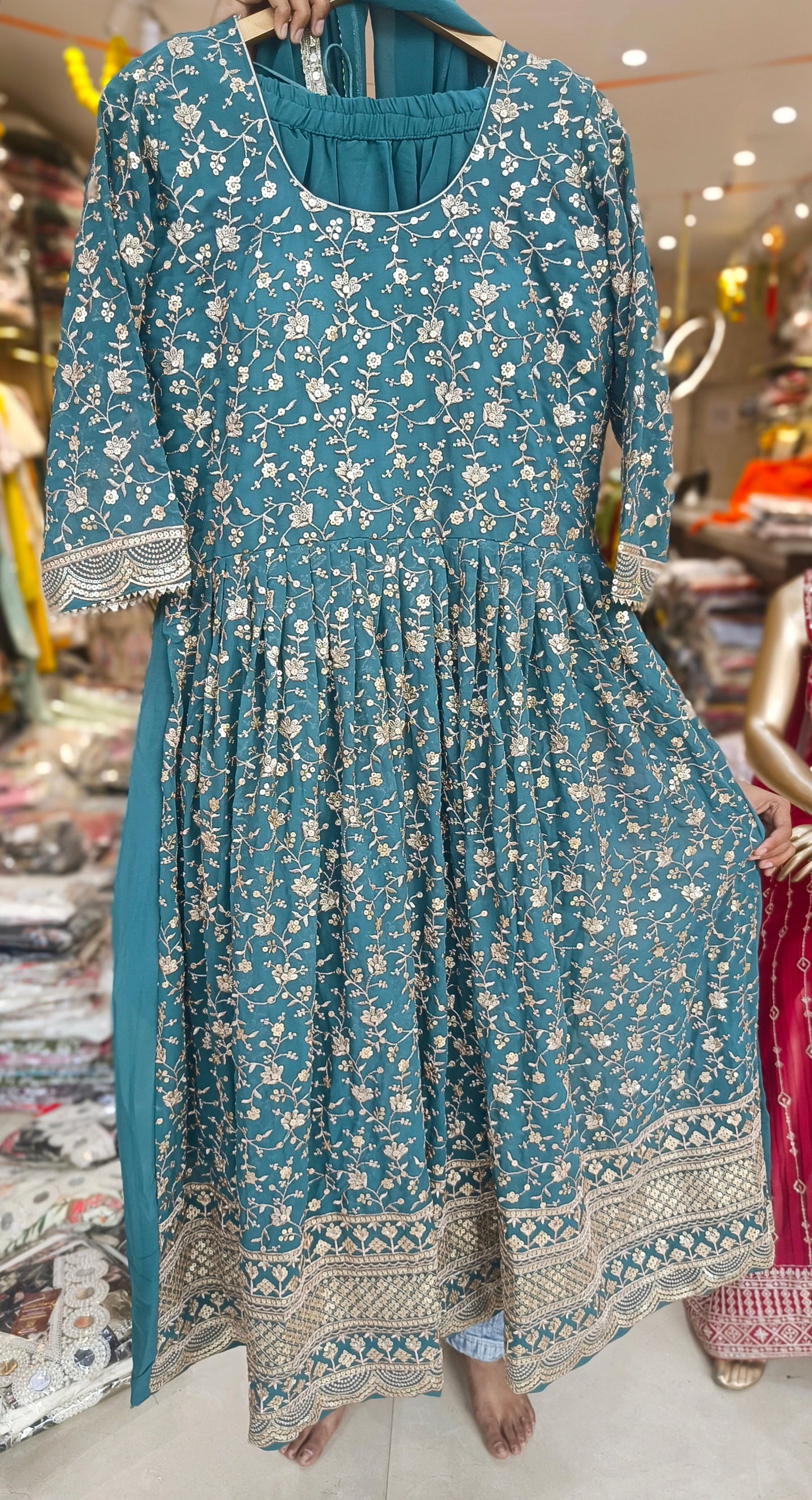 WEDDING WEAR GEORGET TILLA WORK FULL FLAIR ANARKALI