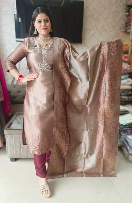 MEHROON KANCHIVRM OMBRE DESIGNER SUIT
