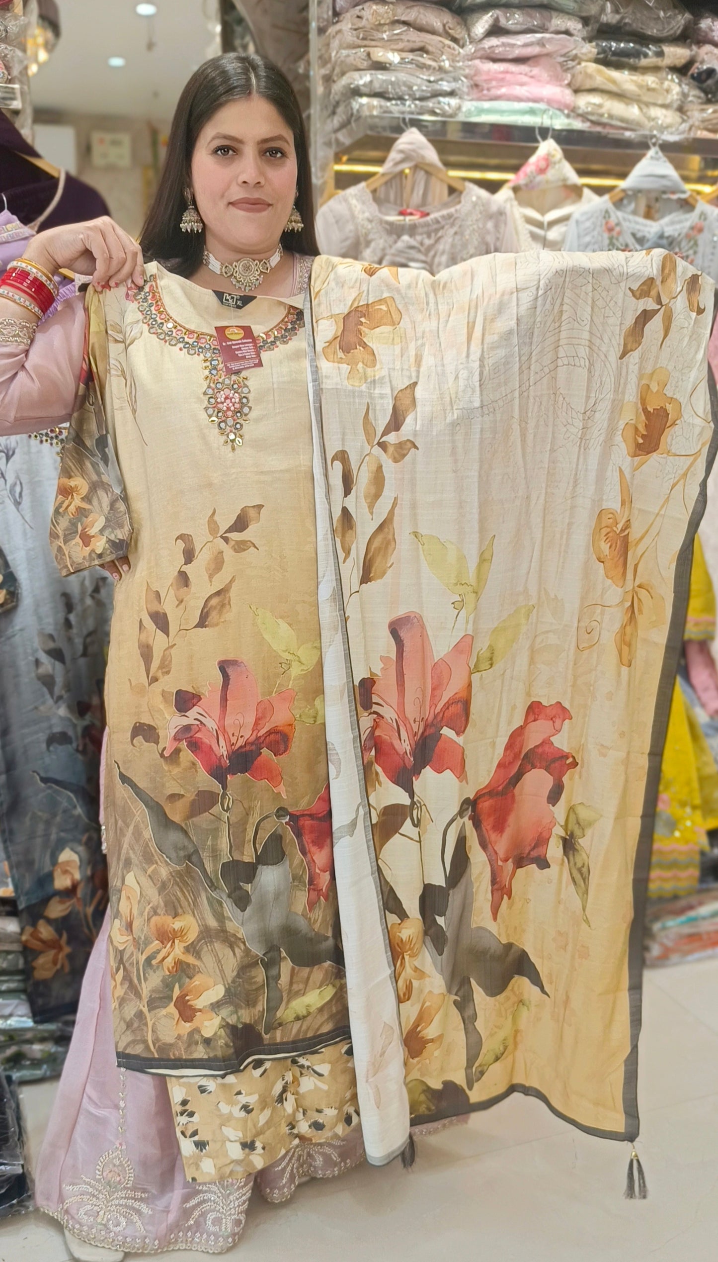 YELLOW MULL CHANDERI PAKISTANI SUIT