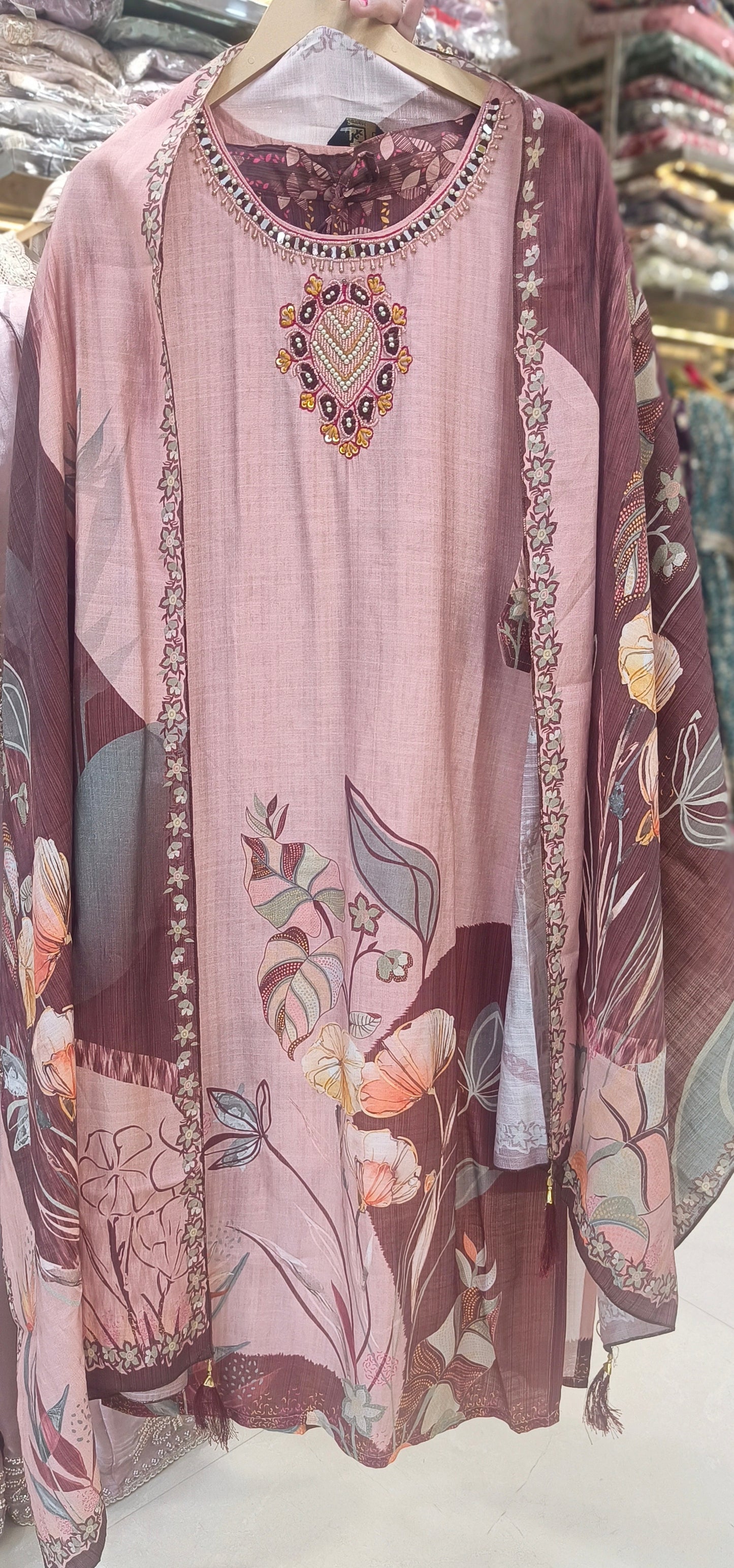PINK WITH MEHRRON DUEL MULL CHANDERI PAKISTANI SUIT (Copy)