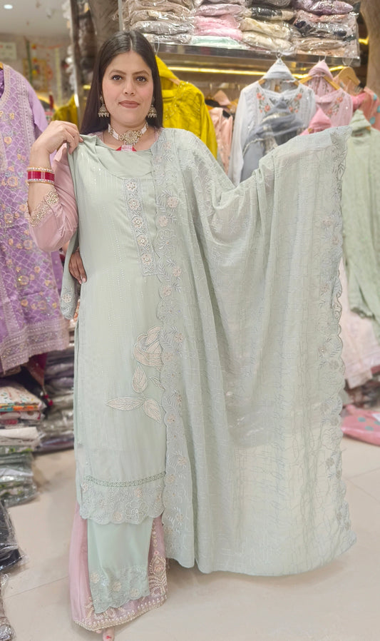PISTA GREEN PAKISTANI DESIGNER SUIT