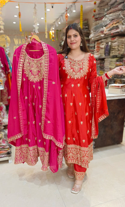 PURE CHINON TILLA WORK NECK BEAUTIFUL ANARKALI