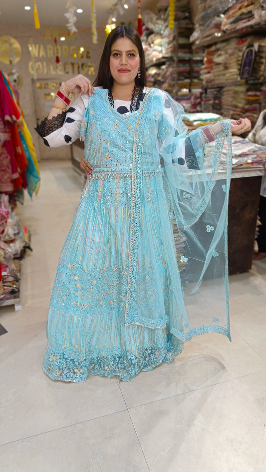 SKY BLUE NETED BEAUTIFUL LEHENGA