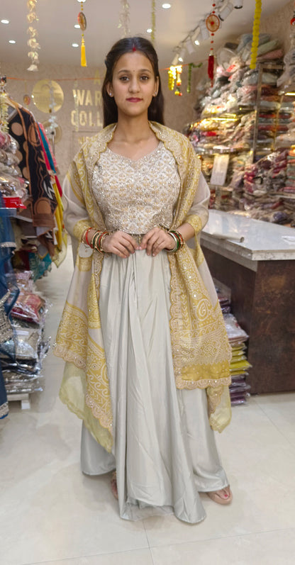 DESIGNER CAPE DRESS WITH PREMIUM CRAPE CAPE WITH HAND WORK