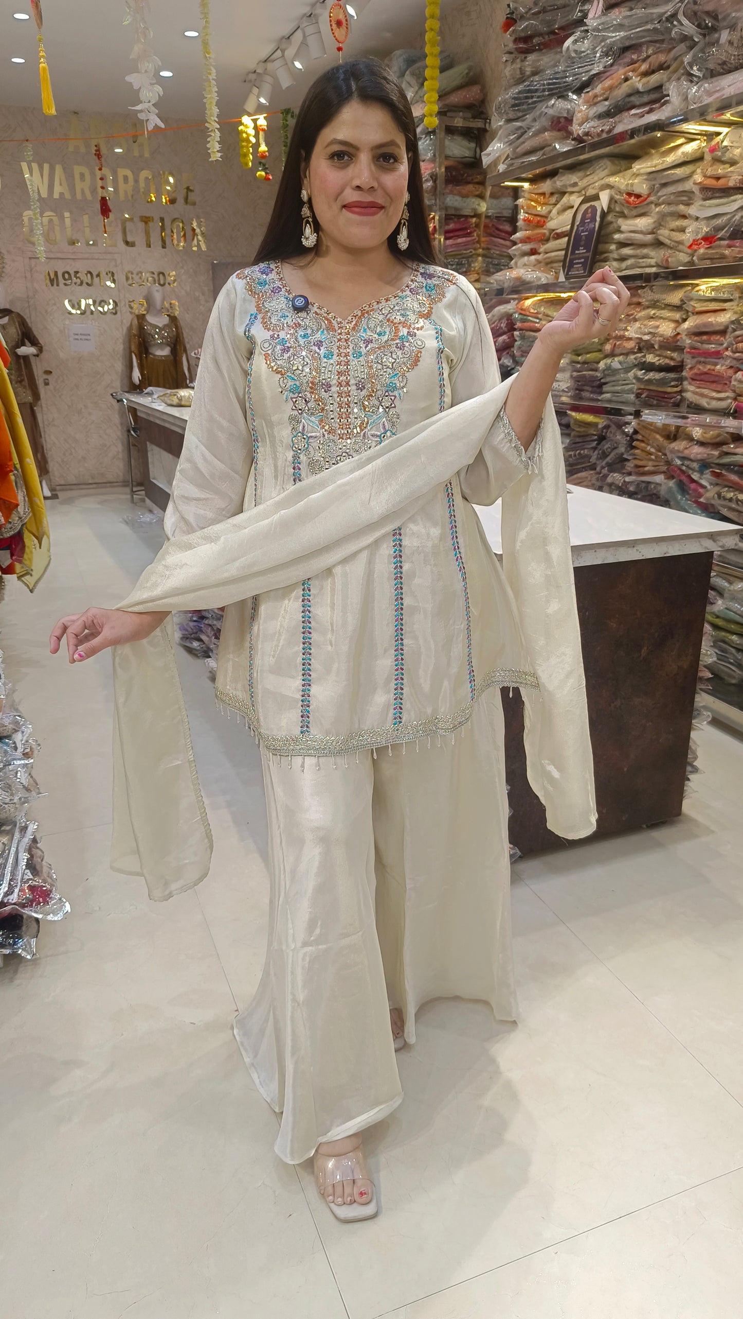 IVORY BLUE LINE PEMPLUM DESIGN FULL FLAIR JAFFA