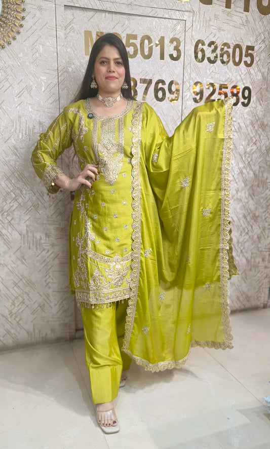 FARSHI SALWAR CHINON FABRIC WITH FULL MIRROR AND ZARI WORK 3 PC SUIT