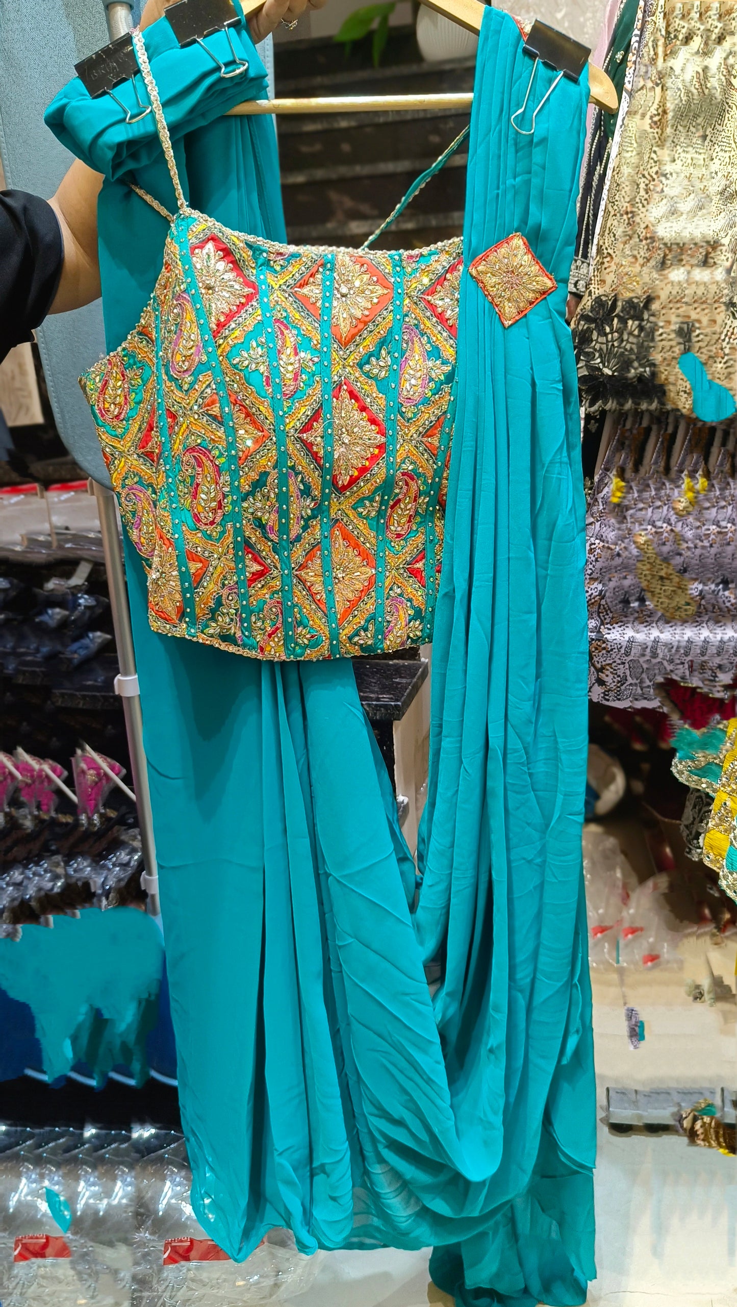 MULTI COLOURED CORD TOP WITH DESIGNER SAREE
