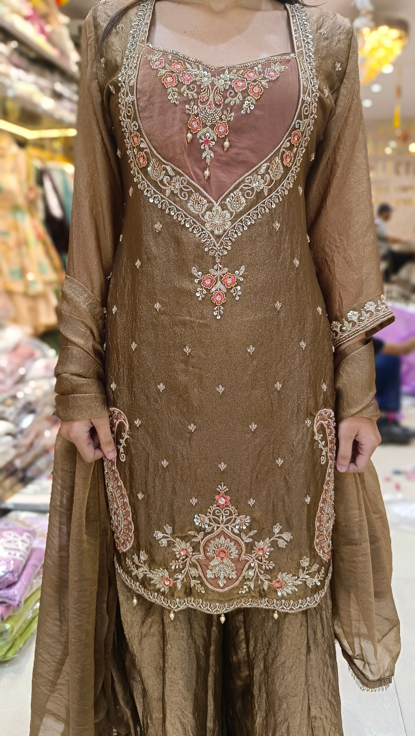 BUSTIER DESIGN DUEL SHADE HANDWORK JAFFA SUIT