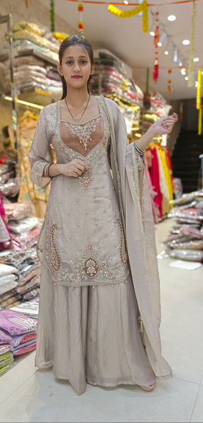 BUSTIER DESIGN DUEL SHADE HANDWORK JAFFA SUIT