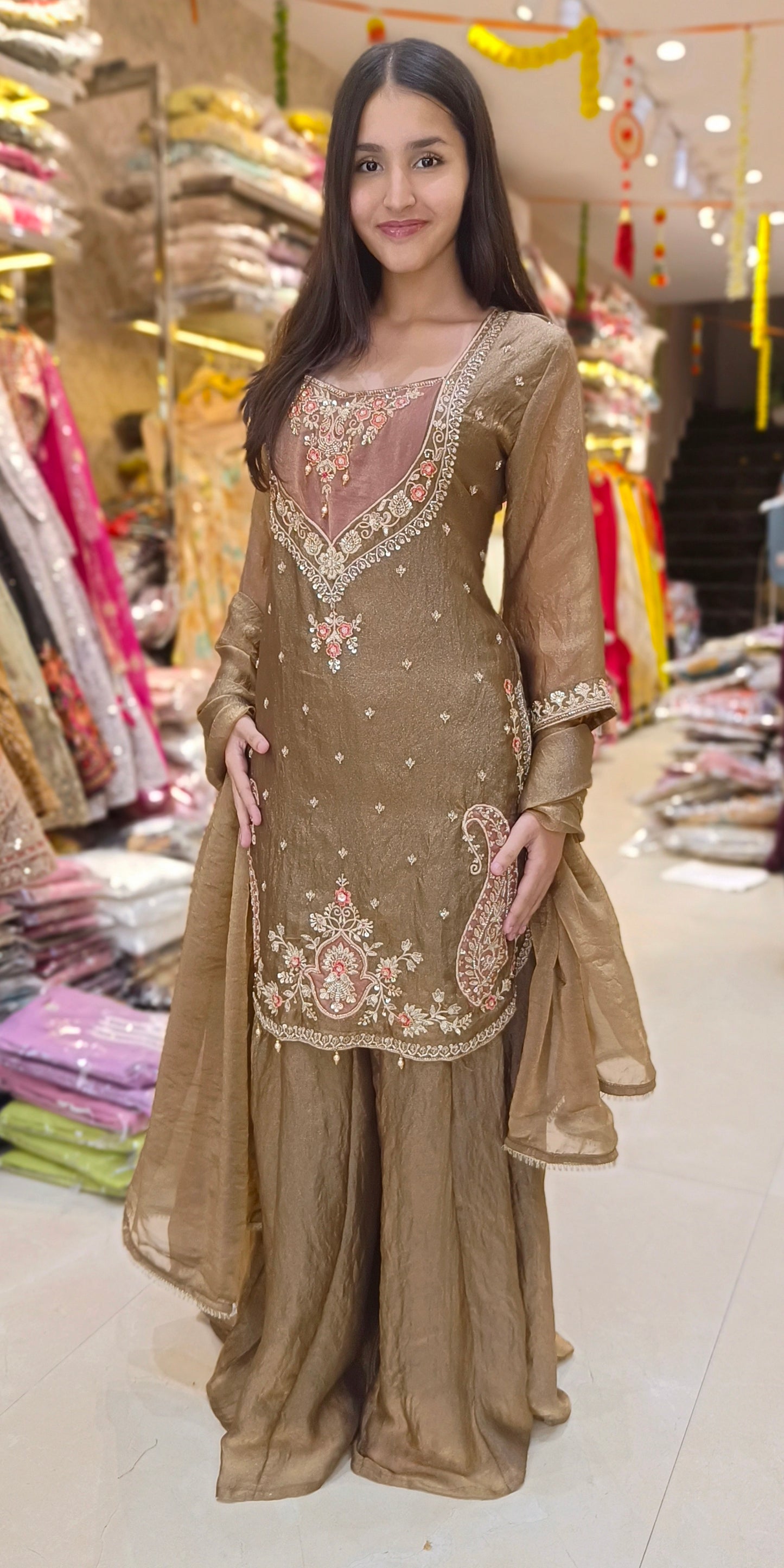 BUSTIER DESIGN DUEL SHADE HANDWORK JAFFA SUIT
