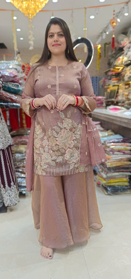ONION PINK SHA SHA PEARL WORK WITH JAFFA SUIT