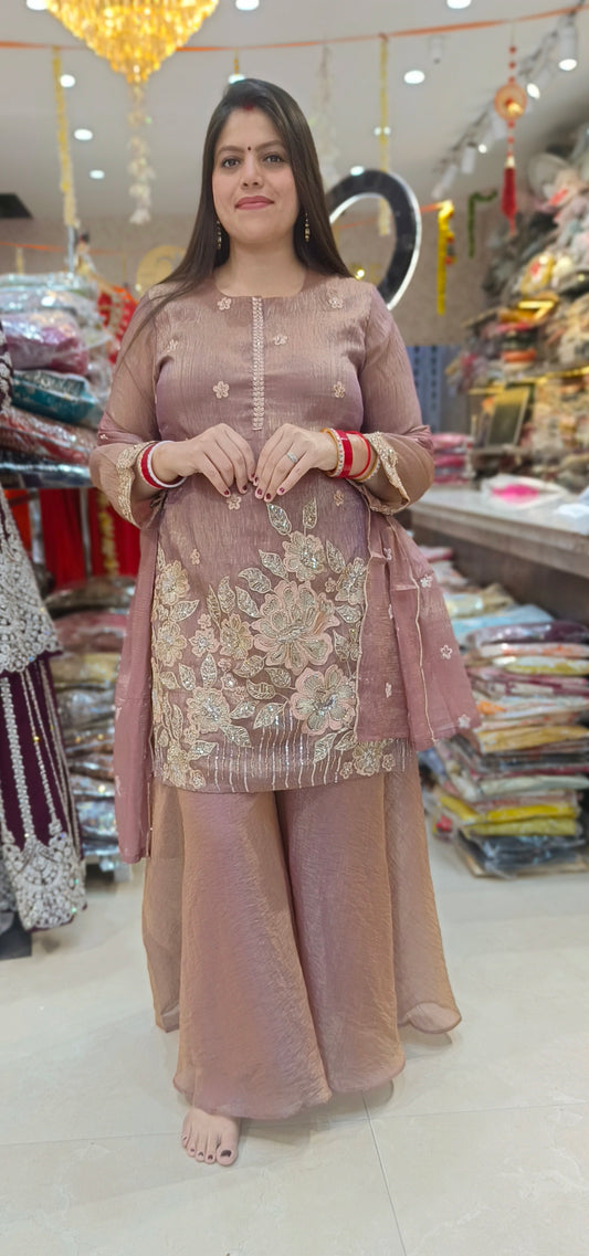 ONION PINK SHA SHA PEARL WORK WITH JAFFA SUIT