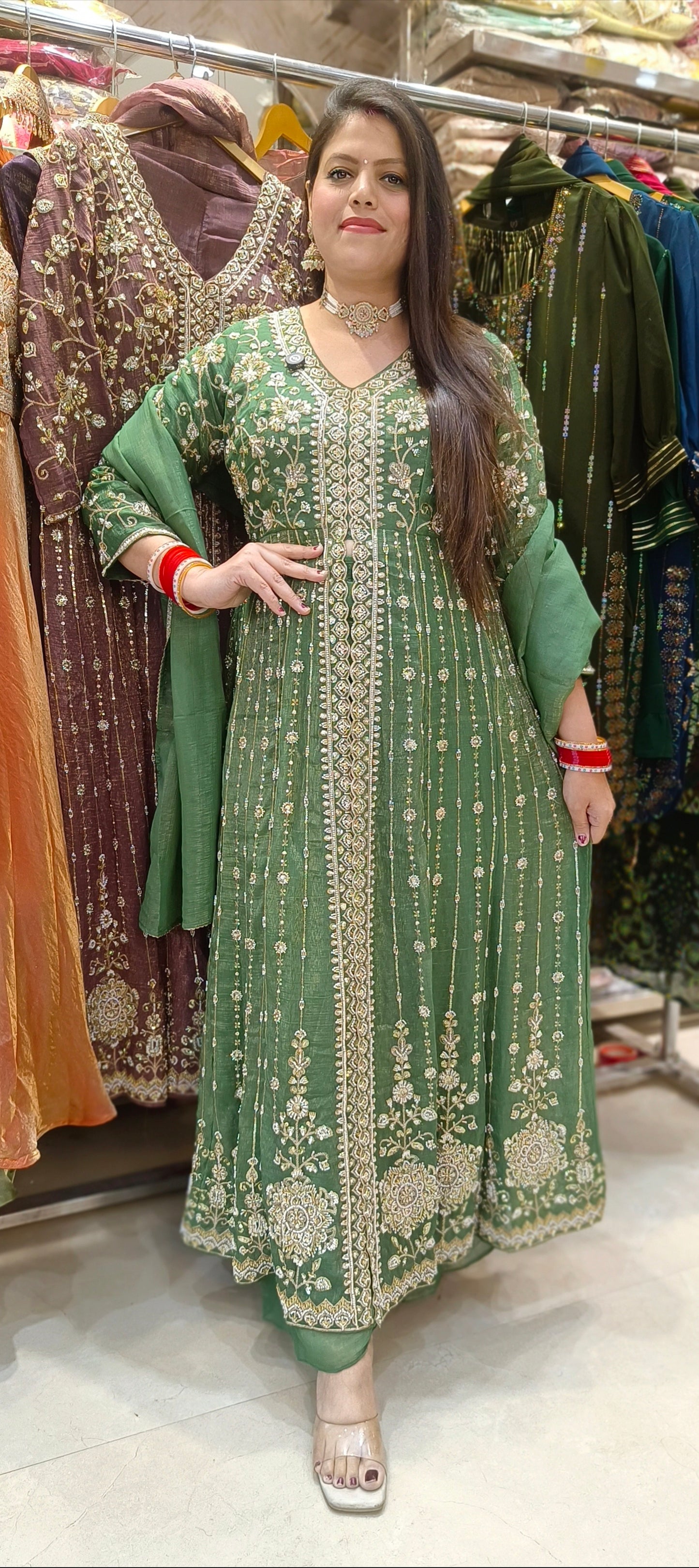 FRONT CUT DESIGN ANARKALI WITH JAFFA