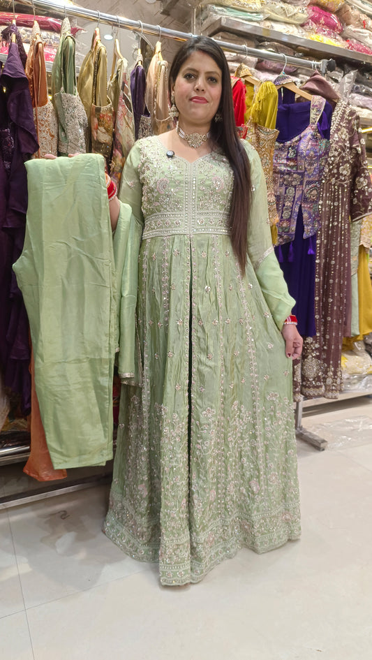 PURE FABRIC FRONT CUT LONG SHIRT WITH PANT DRESS