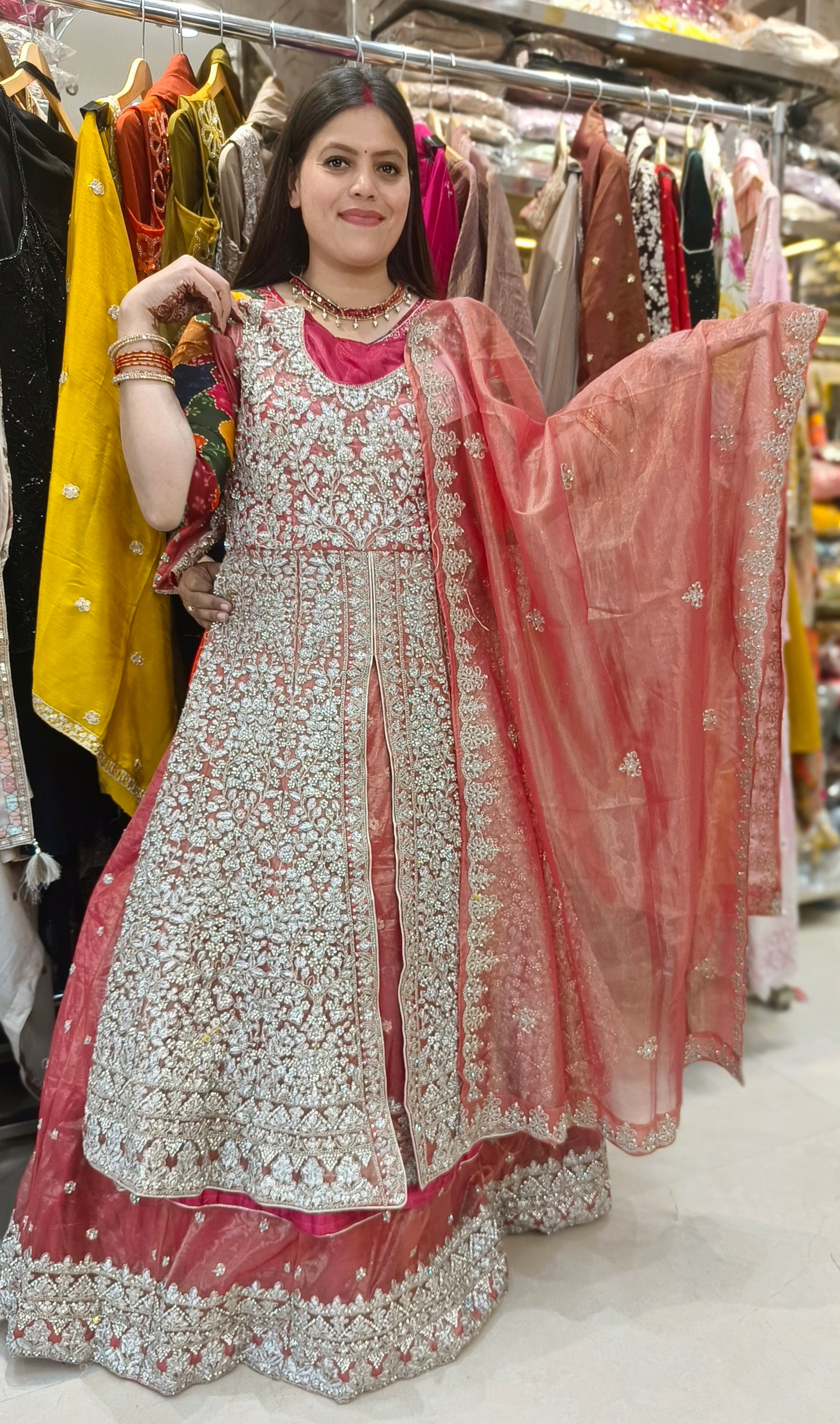 PREMIUM JIMMY CHU SHA SHA FRONT CUT PEMPLUM DESIGN WITH FULL LEHENGA