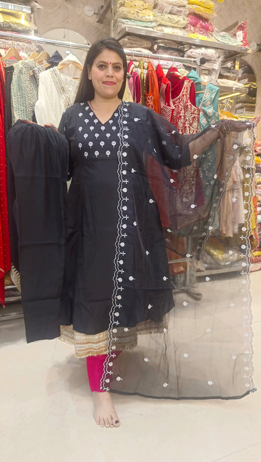 PURE COTTON DUEL SHADE ORGANZA DUPPTA ANARKALI