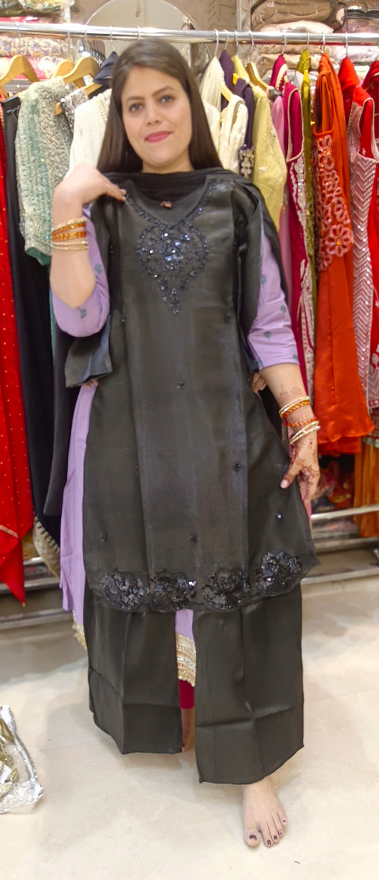 BLACK HAND WORK SHORT KURTI WITH WITH PLAZZO