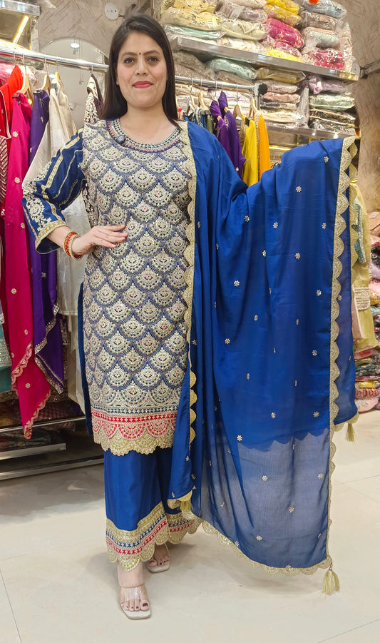 PARTY WEAR FULL HAND WORK SLEVES DESIGN PLAZO SUIT