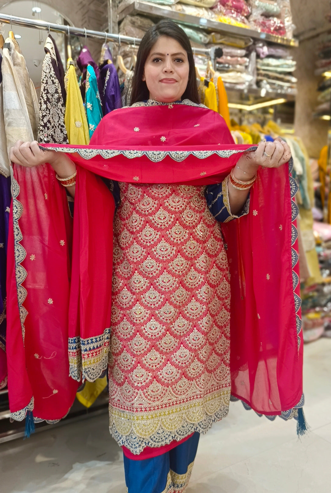 PARTY WEAR FULL HAND WORK SLEVES DESIGN PLAZO SUIT