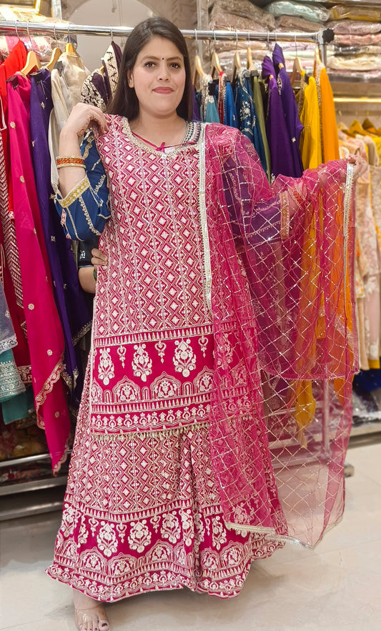 BEAUTIFUL GEORGET WHITE THREAD WORK JAFFA SUIT
