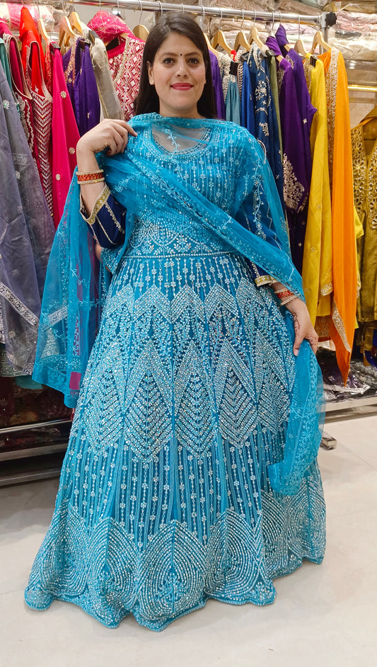 SEA GREEN ORIGNAL MIRROR WORK GOWN